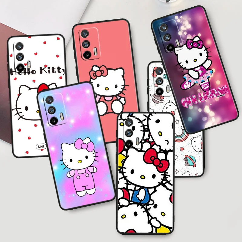 

Cartoon Cute Hello Kitty Phone Case For OPPO Realme Q5i Q5 Q3S 10 9i 8i 7i 6 5 Narzo 50i 50A 50 30 Pro Plus Black Cover