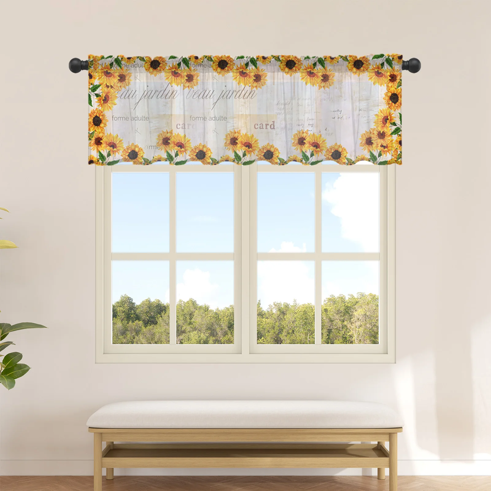 

Farm Retro Flower Sunflower Short Tulle Curtain Kitchen Small Curtain Sheer Curtain Living Room Home Decor Voile Drapes
