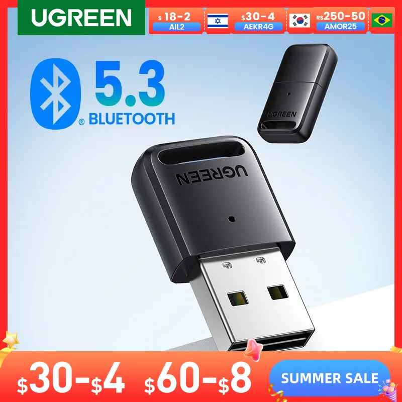 UGREEN USB Bluetooth 5.3 5.0 Dongle Adapter for PC Speaker Wireless Mouse Music Audio Receiver Transmitter Aptx Bluetooth 5.0