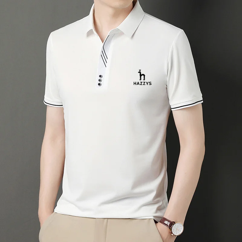 HAZZYS Men's Golf T-shirt Spring Summer Men Short Sleeve Top Youth Casual Fashion Simple Solid Color Lapel Polo Shirt Base Cloth