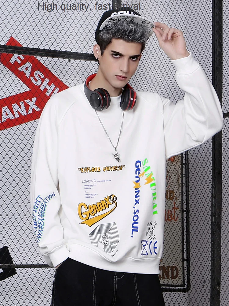 

Brand Lightning Fashion Brushed Hoody round Neck Autumn National Fashion Hip Hop Men's Simple Sweater men hoodies crewneck