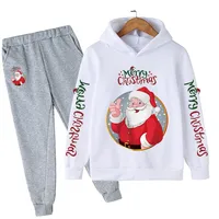 Children Santa Claus Costume Outfits Kids Sports Wear Merry Christmas Cartoon Sweatshirt+Pants 2 Piece Suit Boys Tracksuit Sets