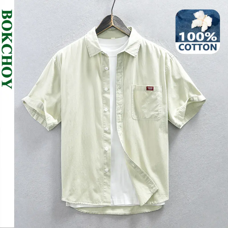 

2023 летние новые повседневные рубашки с коротким рукавом для мужчин простые 100% Хлопок Уличная мужская одежда больших размеров AZ933