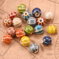 10pcs round shape pumpkin pattern 11mm handmade ceramic porcelain loose spacer beads lot for jewelry making diy crafts findings