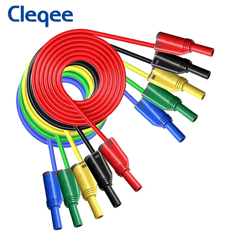 

Cleqee P1050-1 Multimeter Silicone Test Leads High Quality Dual 4mm Banana Plug Stackable Type Insulated Cover Soft 100cm Wire