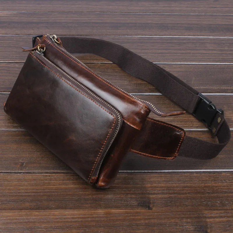 Men Waist Bag Genuine Leather Vintage Travel Cell/Mobile Phone Hip Bum Belt Pouch Fanny Pack Waist Purse Bag