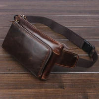high quality men oil wax genuine leather cowhide vintage travel cellmobile phone hip bum belt pouch fanny pack waist purse bag