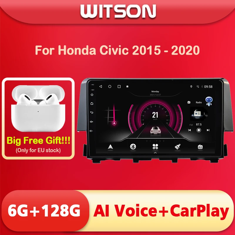 

WITSON AI VOICE Android 11 Car Touch Screen Car Radio For HONDA CIVIC 2016 2017 2018 Video stereo 2din Wireless CarPlay 4G Modem