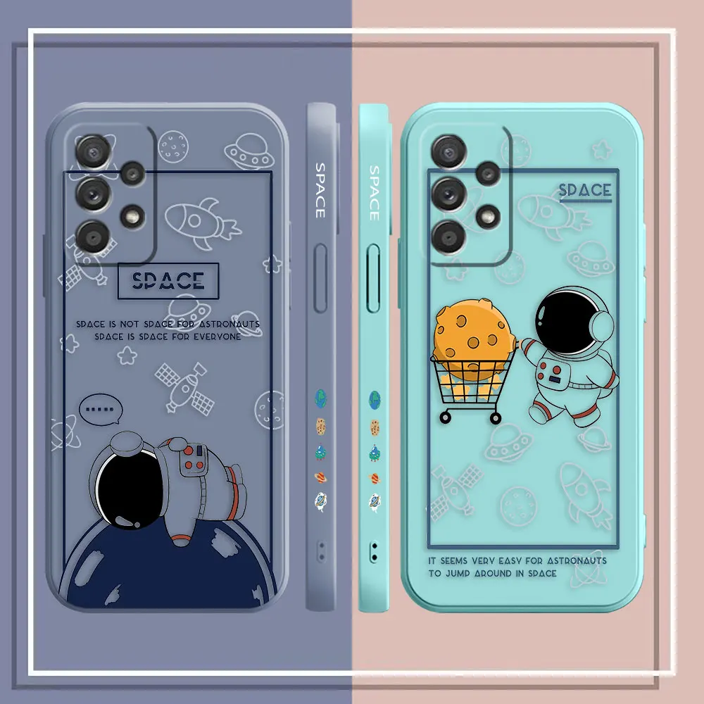 Case For Samsung Galaxy A91 A14 A73 A72 A71 A53 A52 A51 A42 A33 A32 A22 A715F A52S A22S 4G 5G Case Happy Cartoon Astronaut Space