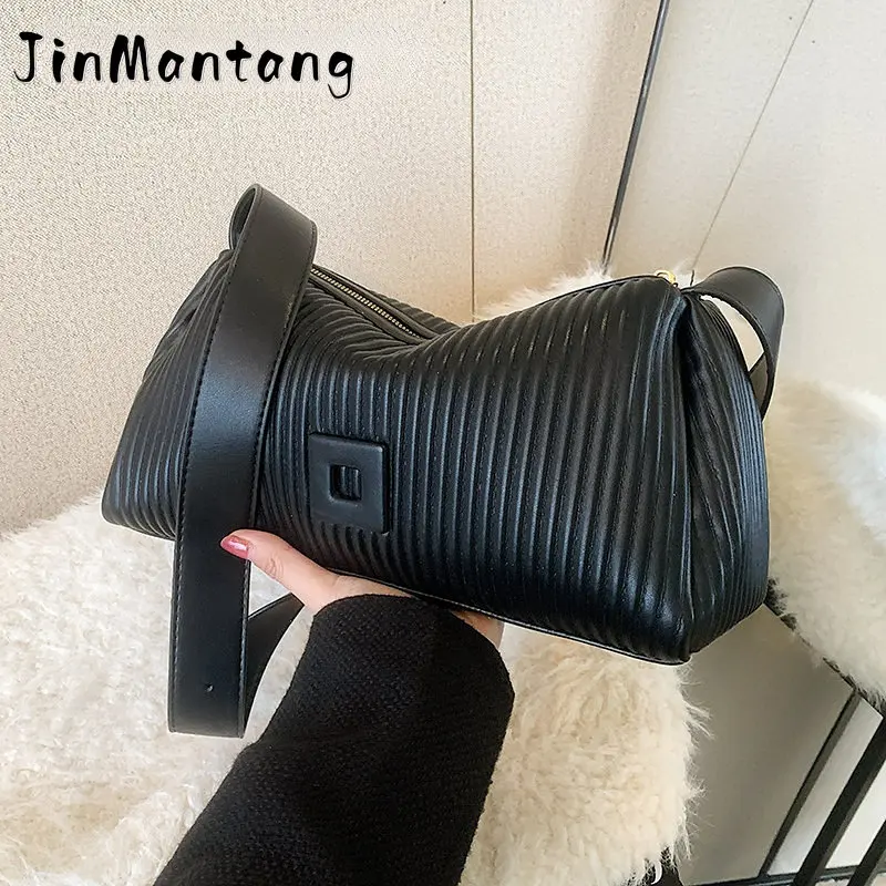 

JinMantang Crossbody Bags for Women 2023 Solid Color Leather Designer Small Hobo Bag Pleats Handbags and Purses