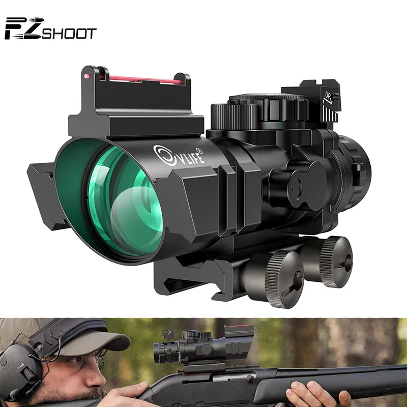 

EZshoot 4x32 Tactical Riflescope Red & Green &Blue Illuminated Reticle Scope with Fiber Optic Sight Rifle Airsoft Magnifier