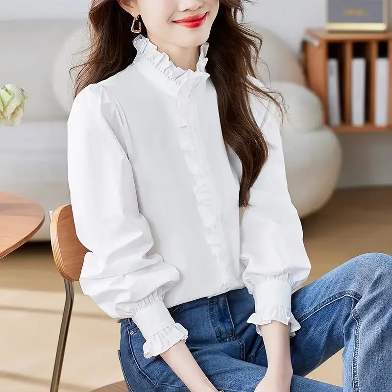 Шикарная женская рубашка с рюшами и краями во французском стиле весенняя модная