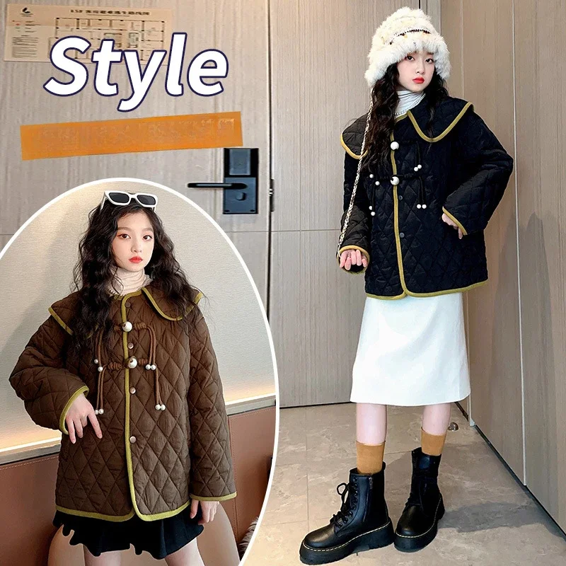 

Хлопковая куртка для девочек, новинка осень-зима 2023, детская хлопковая куртка в иностранном стиле, модная куртка для девочек в Корейском стиле