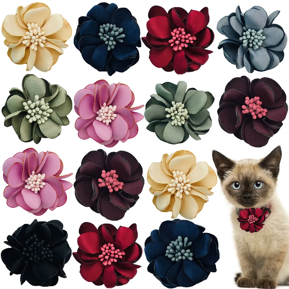 

100PCS Dog Flower Bowties Collar for Dogs Decoration Grooming for Small Dogs Bulk Pets Cat Slidable Bows Collar Dog Accessories