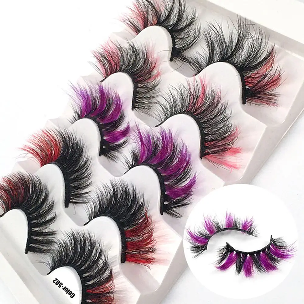 

5 Pairs Handmade Fluffy Mix Color Soft Cilias 100% Mink Eyelashes False Eyelashes Colorful 3D Mink