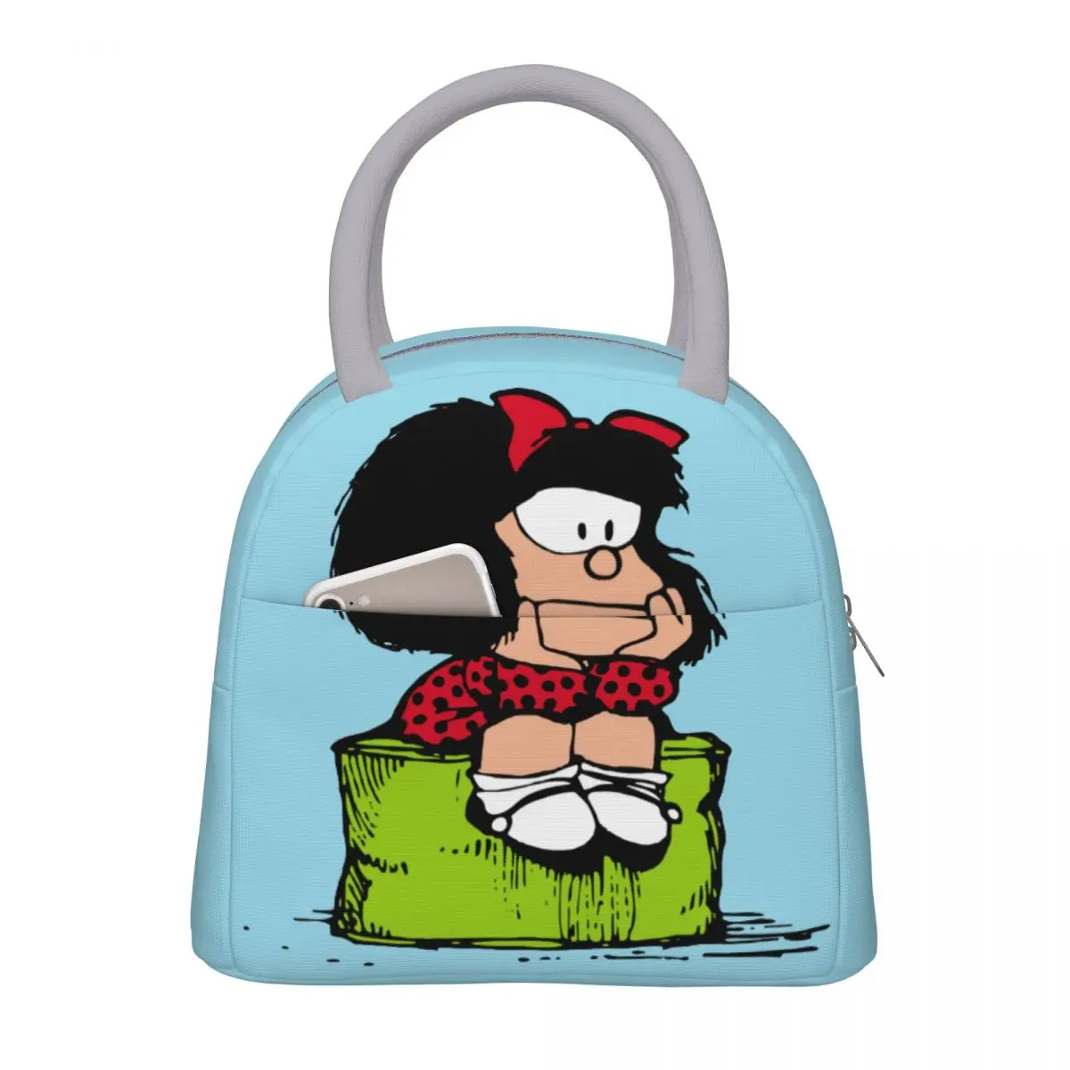 

Lunch Bag for Men Women Mafalda Sad Thinking Thermal Cooler Bags Portable Picnic Cute Kawaii Cartoon Tote Food Storage Bags