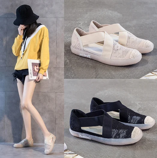 

Women‘s New Arrival Lace T-strap Flat With Cotton Fabric Sandals Oxford non-slip sole Womens Espadrilles Shoes