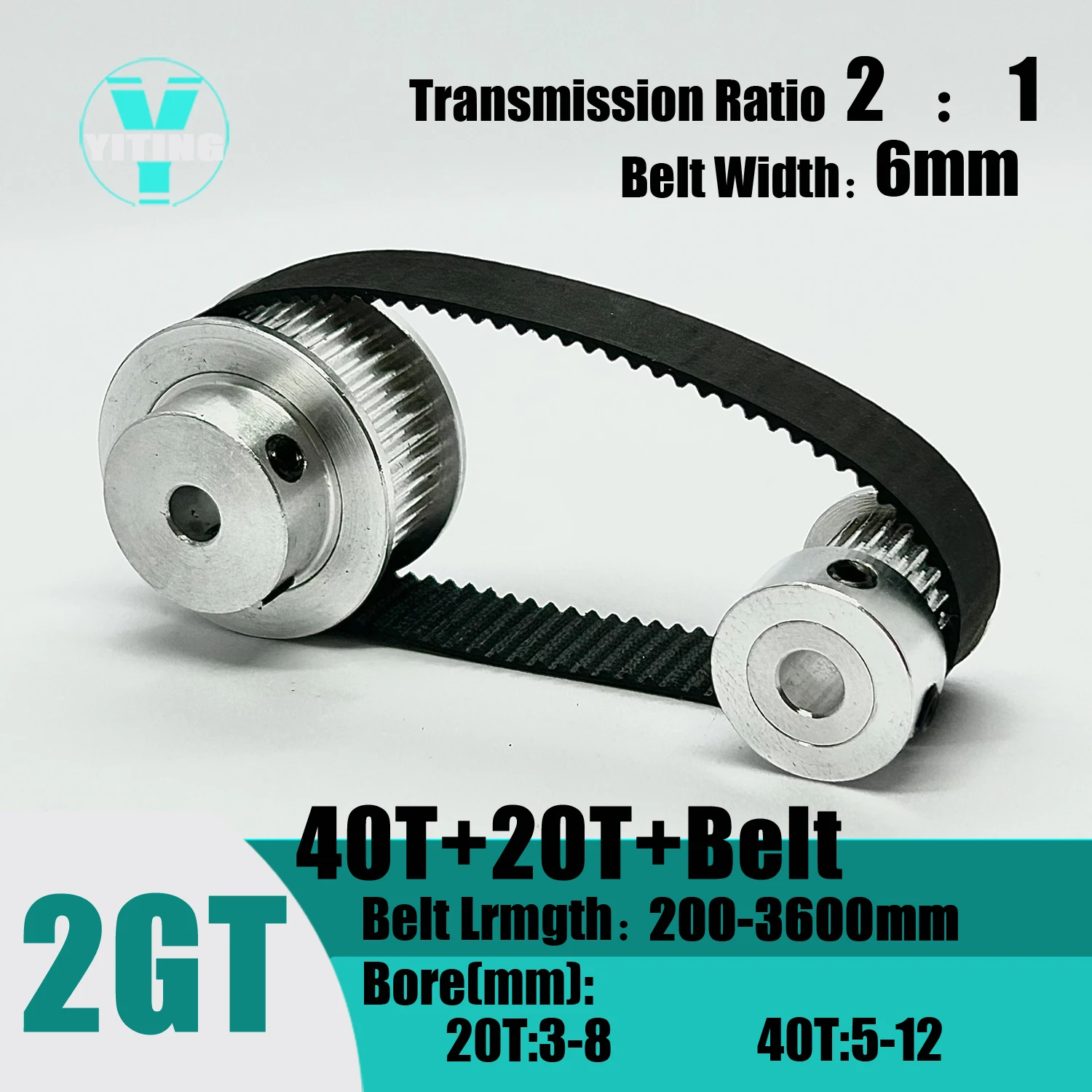 

2GT 2M 40Teeth 20T GT2 20Teeth 40T Timing Belt Pulley Set Belt Width 6mm Bore 3~12mm 2:1 Wheel Synchronous Pulley Belt Kit