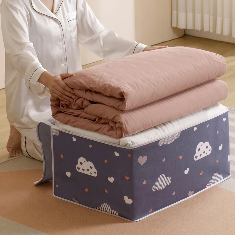 

Printed Quilt Clothes Storage Bag Folding Duvet Blanket Sorting Bags Dustproof Closet Under-Bed Storage Moisture Proof Organizer