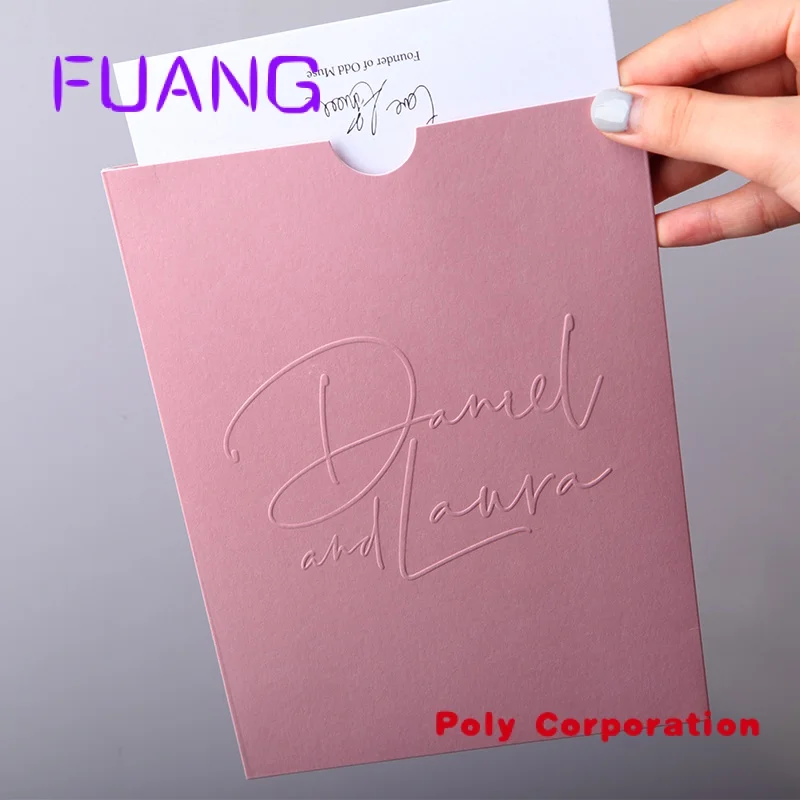 Custom Logo Embossed Pink Paper Business Envelope For Card Packaging