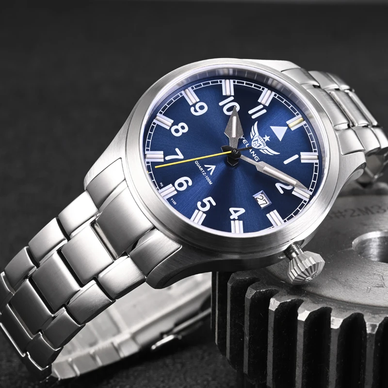 YELANG Мужские часы-пилот 42 мм Военные кварцевые наручные часы 25 лет Светящиеся 100 м