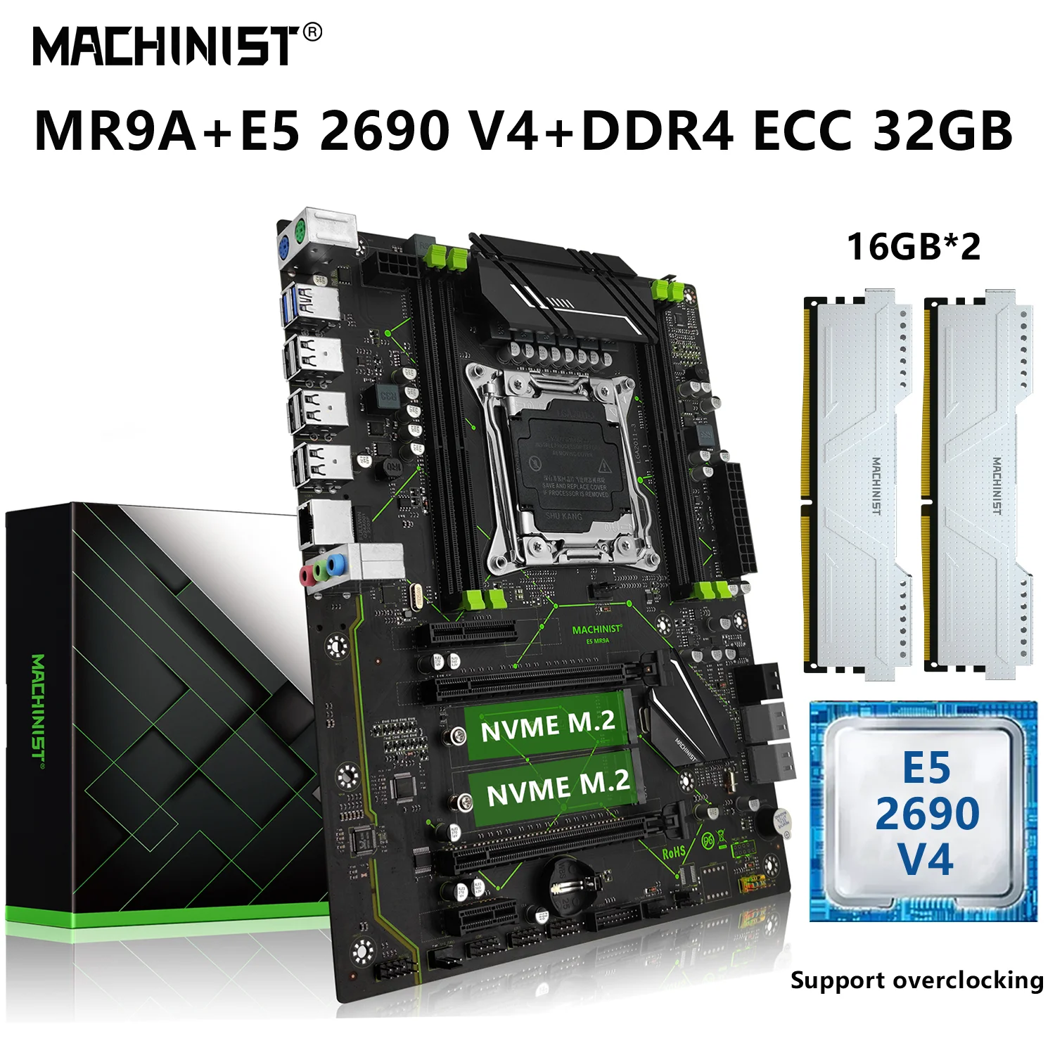 

Комплект материнской платы MACHINIST MR9A X99 Xeon E5 2690 V4 ЦП процессор LGA 2011-3 32 ГБ = 16 Гб * 2 DDR4 ECC RAM ПАМЯТЬ Combo NVME M.2