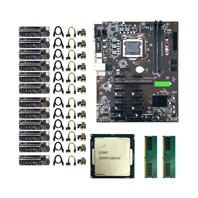 

B250C BTC Miner Motherboard+G3900 CPU+Fan+DDR4 8GB 8 RAM+12Pcs 009S Plus for BTC