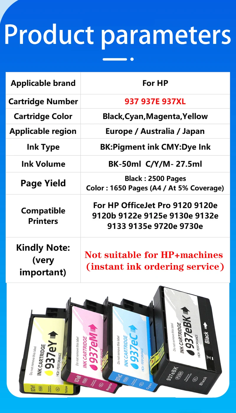Картридж HP937 937 937E 937XL, совместимый с принтерами HP Officejet Pro 9120, 9122, 9123, 9125, 9130, 9720, 9730 (art.: 3920dbc2011b7) - 3920dbc2011b7