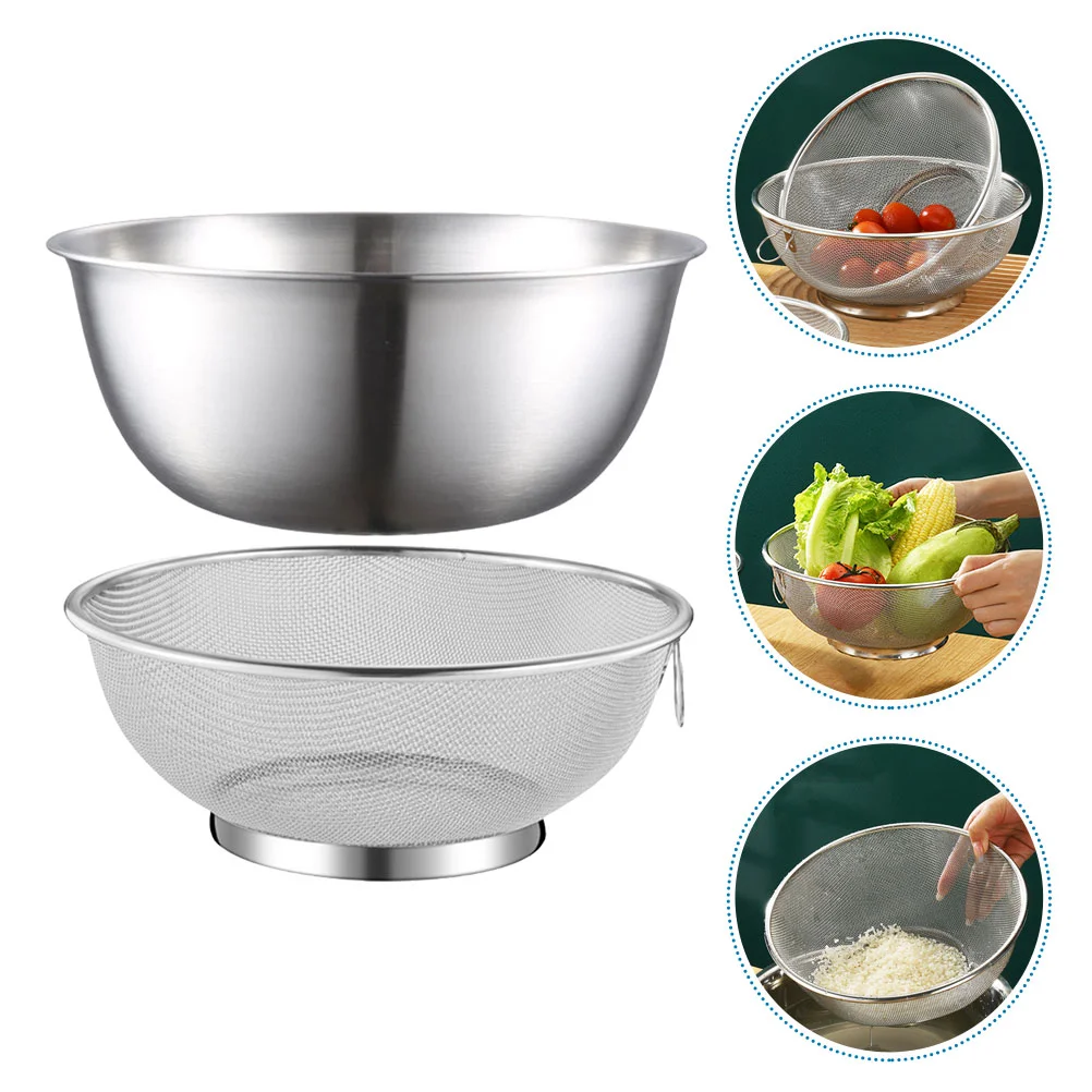 

2pcs Stainless Steel Colander Basket Strainer Colander Basket Washing Vegetables Basket Metal Basin