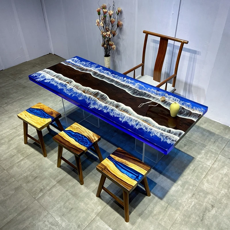 

New black walnut tea table solid wood large board log office resin river Outdoor Hotel Modern Custom