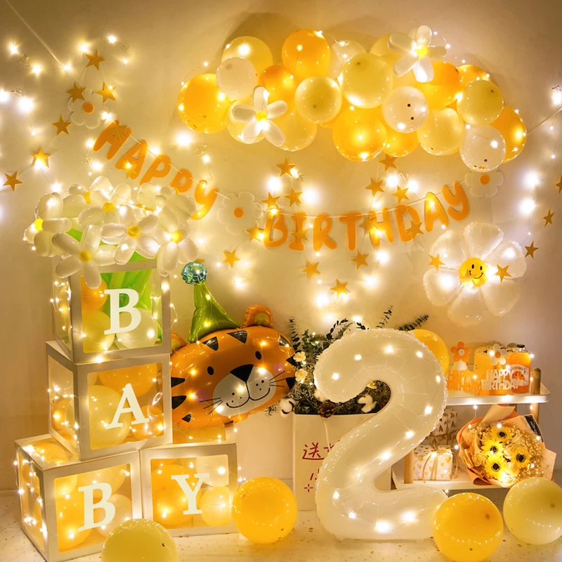 Party Scene Decoration Cartoon Children'S Birthday Decoration Baby One Year Old Balloon Package Background Wall