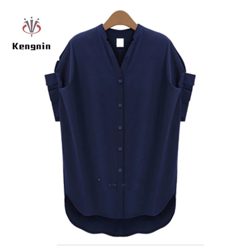 

European Chic Plus Size 5XL Women's Chiffon Shirts 2022 Summer Thin V-Neck Office Lady Work Simple Blouse Loose Female Top KN432