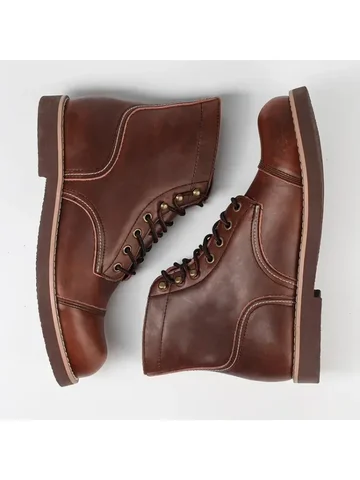 Зимние мужские ботинки из натуральной кожи с круглым носком