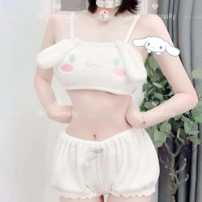 Plush Sexy Clothes Woman Two-piece Suit Y2k Cute Cartoon Anime Top Shorts Shorts Underwear Suit Lolita Girl Camisole Tee Womans