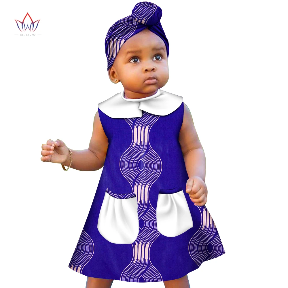 

Dashiki Girl Clothes Kids Baby Girl sleeveless Dress African Baby Princess Midi Dress Knee-length with free headscarf WYT774