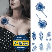 blue ink juice waterproof temporary tatto sticker sexy chrysanthemum peony glitter long lasting body art fake tattoo men women