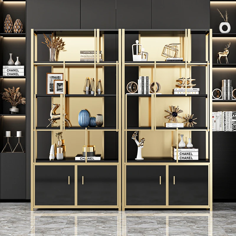 

Light luxury bookcase office shelf living room partition display rack metal bookshelf floor modern stainless steel bogu rack