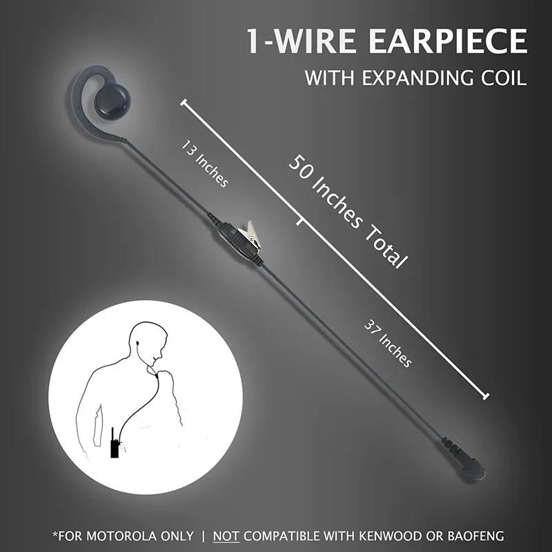 1-Wire C-Shape Swivel Earpiece Headset with PTT Mic for Motorola Two-Way Radio Walkie Talkie CP100 CP200D CLS1110 CLS1410 EP450