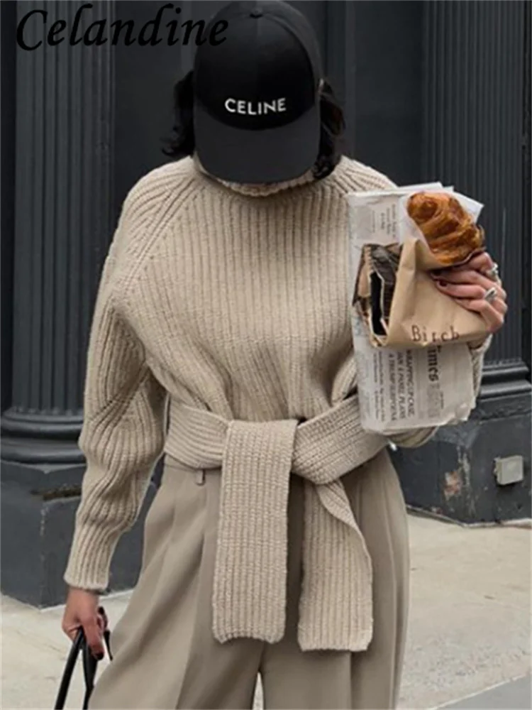 

Женский вязаный свитер-водолазка Zenaide, Свободный Повседневный пуловер с длинным рукавом-фонариком, Осень-зима 2022