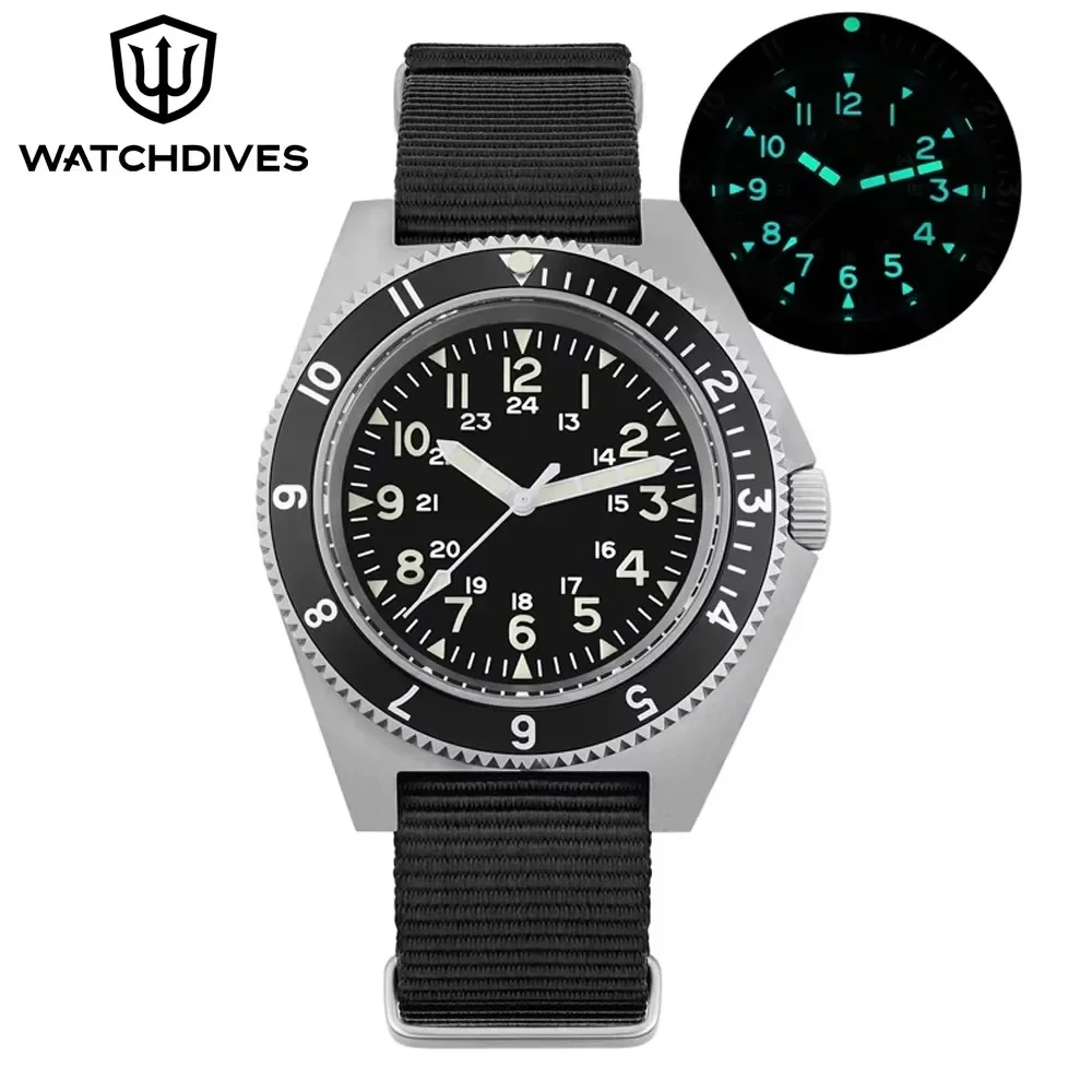 Фото Watchdives WD1972 Кварцевые часы VH31 Sweep Seconds Механизм Сапфировое стекло BGW9 Светящиеся 20 бар Водонепроницаемые винтажные мужские часы №1