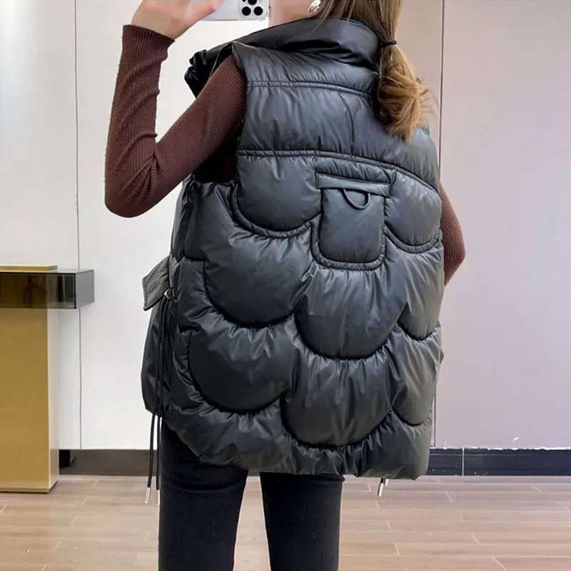 2023 NEW Women's Down Cotton Vest Coat Autumn Winter Short Stand Collar Sleeveless Cotton Jacket Female Casual Quilted Waistcoat