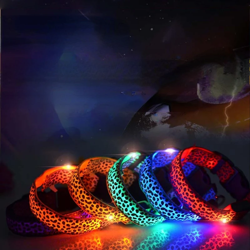 

Multicolor LED Glow-in-the-dark dog collars Pet collars Dog adjustable Leopard Glow Pet collars Night Safe Walk collars