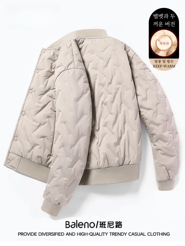 Banney Road Baseball Collar Cotton-padded jacket Men's Winter Fleece-lined plus Light Apricot-Colored Warm Bejirog Cold Prote...