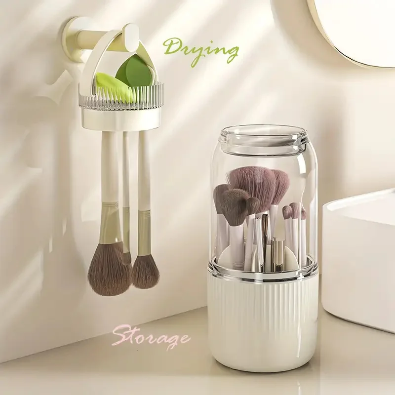 Вращающийся ящик для хранения кистей макияжа 3 в 1 пылезащитный очиститель