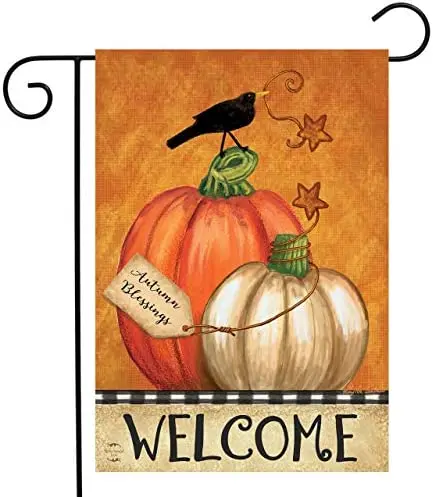 

Rustic Pumpkins Fall Garden Flag Primitive Welcome Crow 12x18 Inch Briarwood Lane