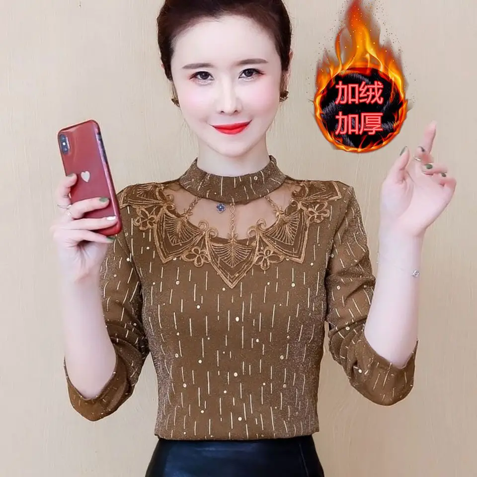 

Сексуальная женская футболка, прозрачные сетчатые топы, облегающая футболка с длинным рукавом, Женская водолазка, топ с вышивкой, женская о...