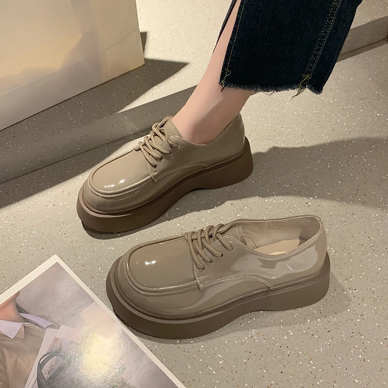 

Женские туфли-оксфорды на платформе, балетки из лакированной кожи, криперы, классические туфли в стиле ретро, лето-осень, 2022