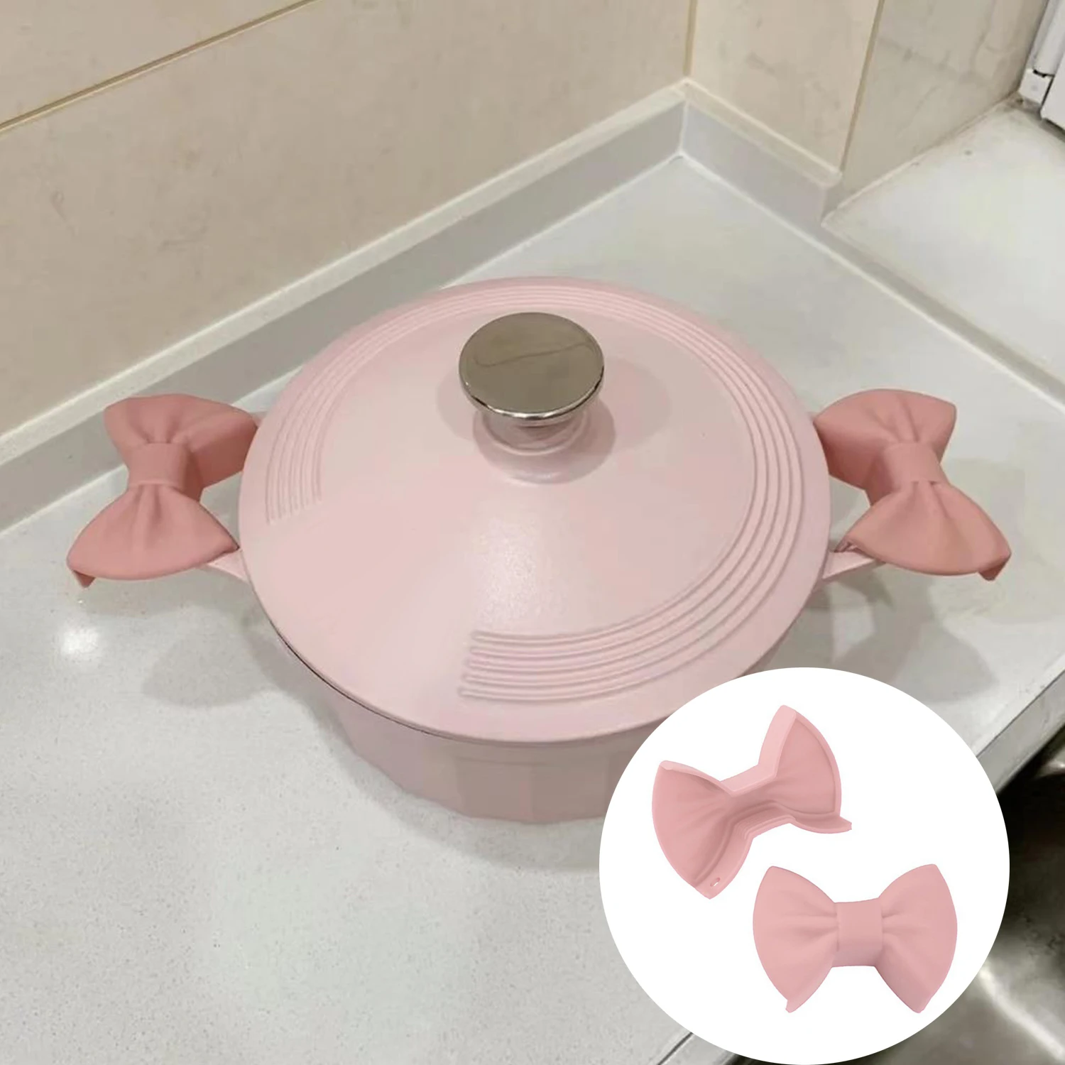 

Non-Slip Bowknot Silicone Heat Insulation Kitchen Utensil Pot Clip Finger Protector Pinch Resistant Holder Cooking Oven Glove