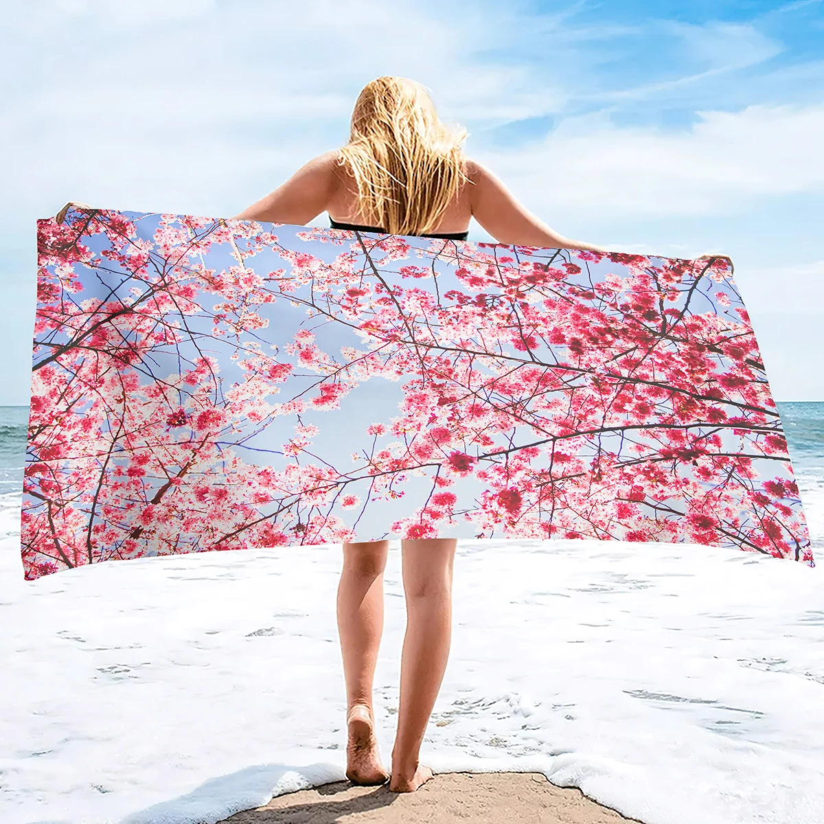 

Plum Blossom Beach Towels,Oversized Travel Beach Towels Blanket Sand Free Quick Dry Absorbent Portable Pool Towels Bath Towel