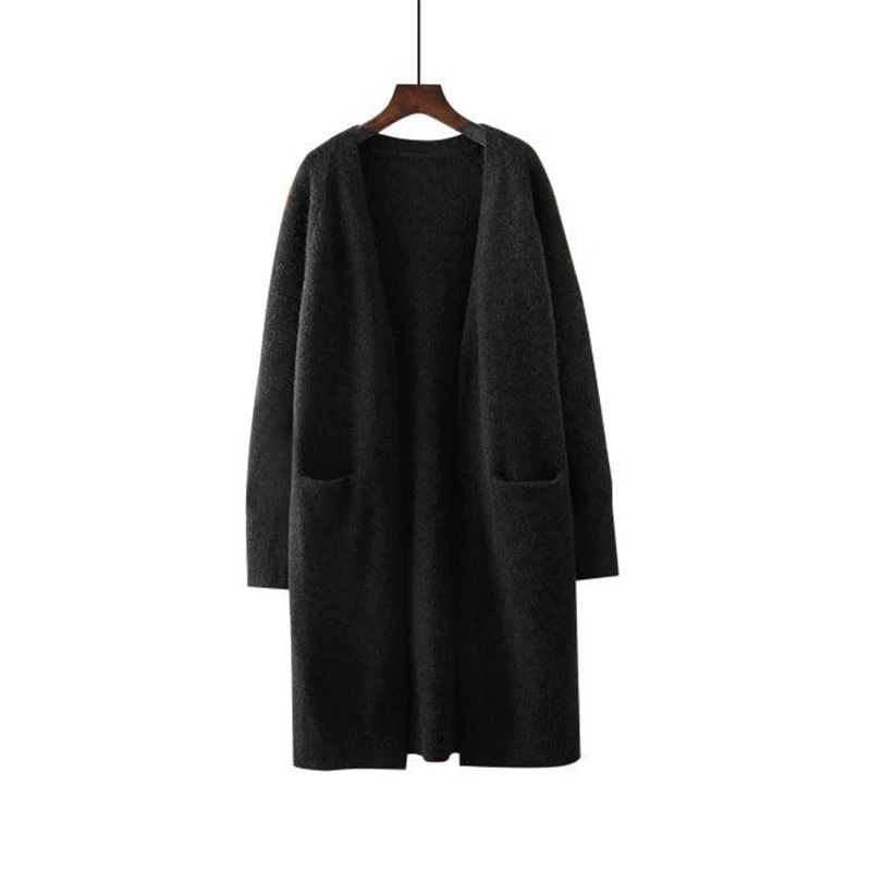 

New Oversized 4XL Knit Sweater Cardigan Long Sleeve Knitwear Korean Fashion Tops Solid Vintage Coats Long Pocket Elegant Outcoat